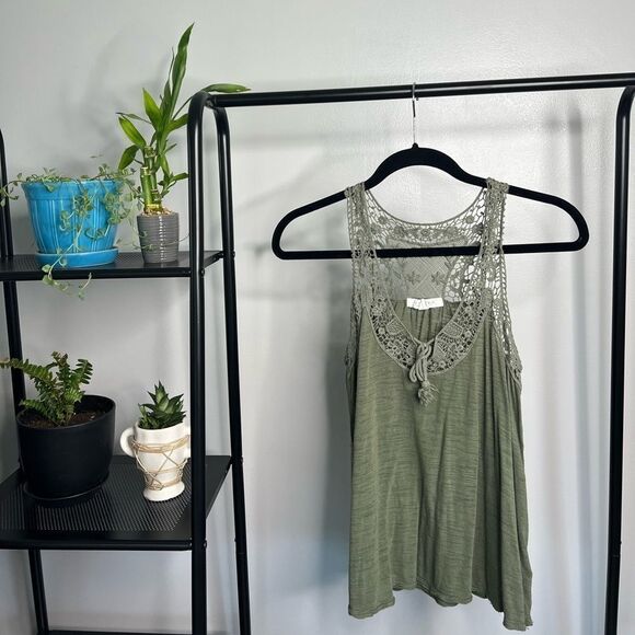 Aeropostale Tops - Aeropostal Crotchet Lace Detail Army Green Tank Top